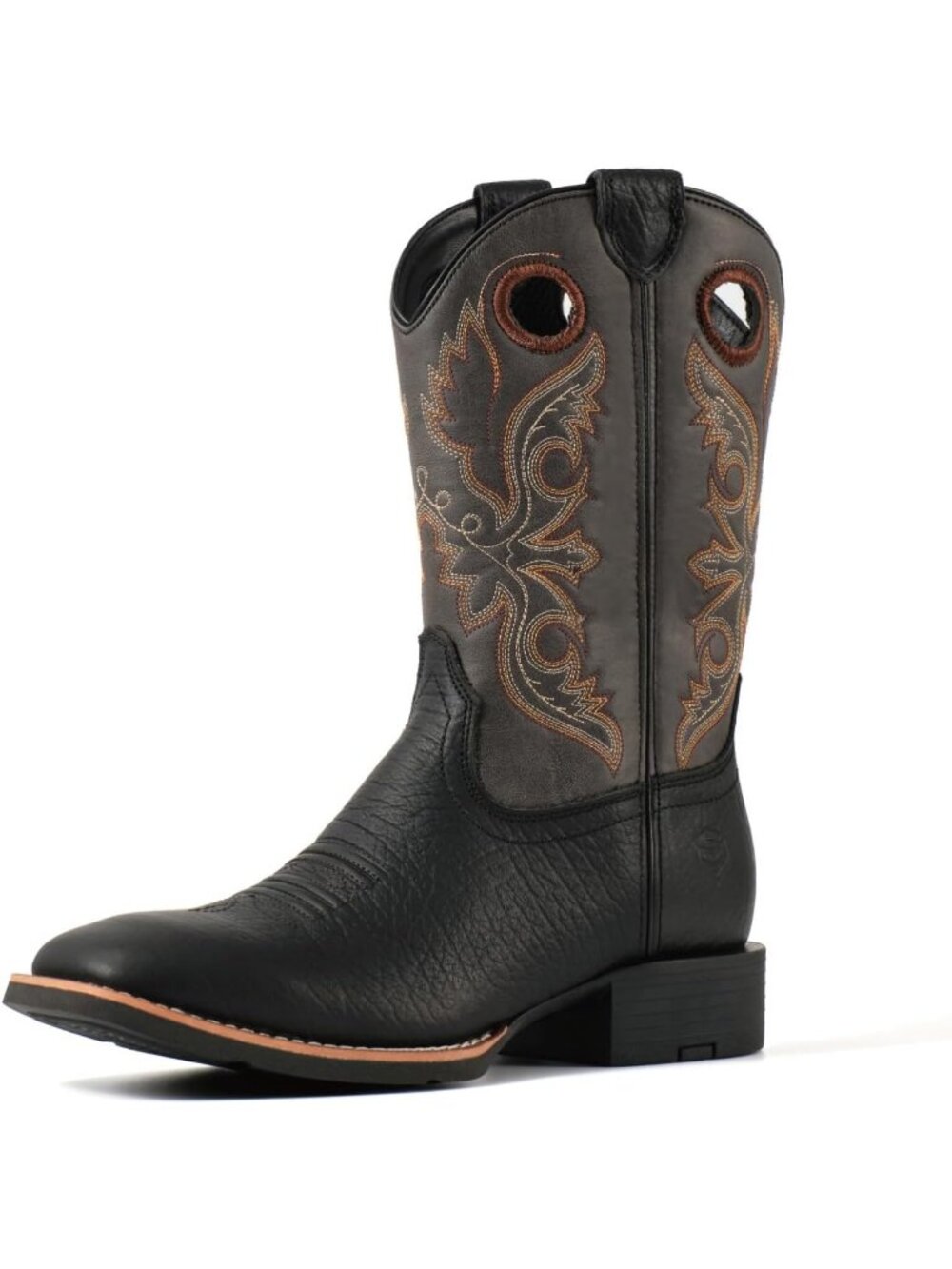 Men's Black Durable Fashionable Classic Pull On Square Toe Cowboy Western Boot